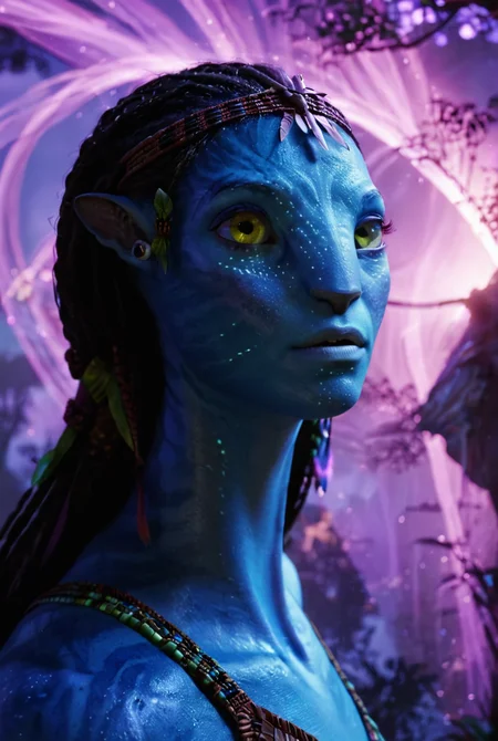 Na'vi, accurate face, portrait shot, depth of field, vignette, night time, purple sky
[reflections, realistic lighting, light rays, beams of light, realistic, high quality photo, 4k, hd, 7-Avatar]
<lora:xl_more_art-full_v1:0.3> <lora:add-detail-xl:0.5><lora:Avatar v1.0:1>