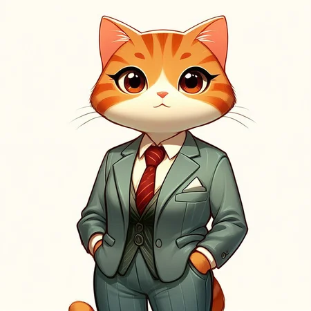 score_9, score_8_up, score_7_up, Cat, anthro, clothing, necktie, female, suit, tan fur, simple background, brown eyes, pockets, hand in pocket, topwear, fully clothed, white background, tan body, portrait, brown fur, brown body, bottomwear