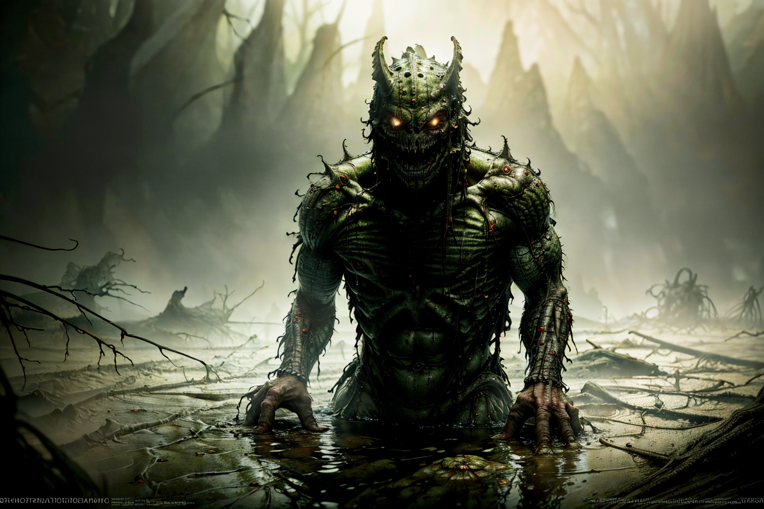 (ohwx) a (swamp zombie) disturbing scene, close up, photography, natural light, photorealism, cinematic rendering, ray tracing, the highest quality, the highest detail, Cinematic, Third-Person View, Blur Effect, Long Exposure, 8K, Ultra-HD, Natural Lighting, Moody Lighting, Cinematic Lighting
 <lora:Hell2_v1.0:0.9>