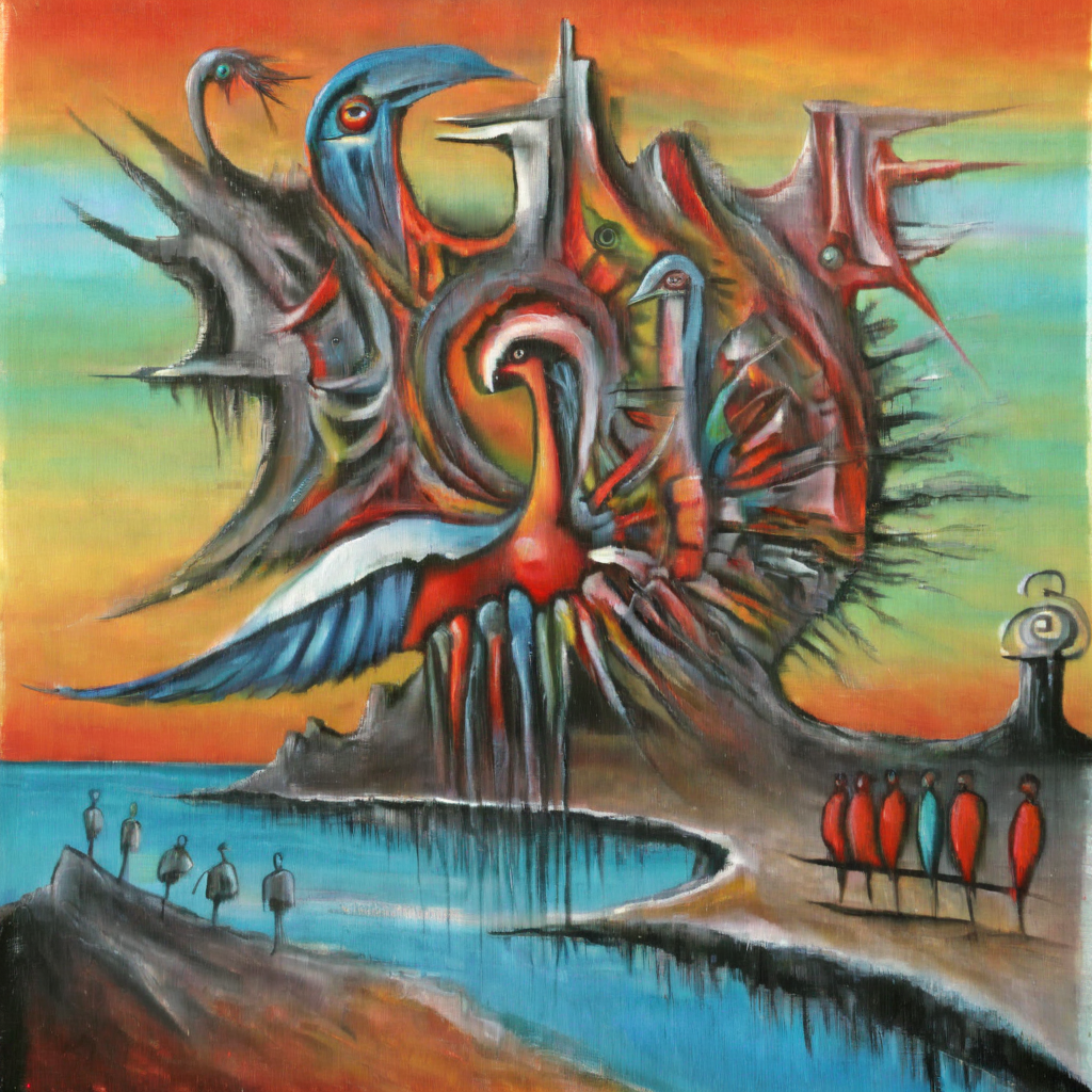 corcoc2s colorful people birds on the island surrealistic<lora:corcoc2s:1>