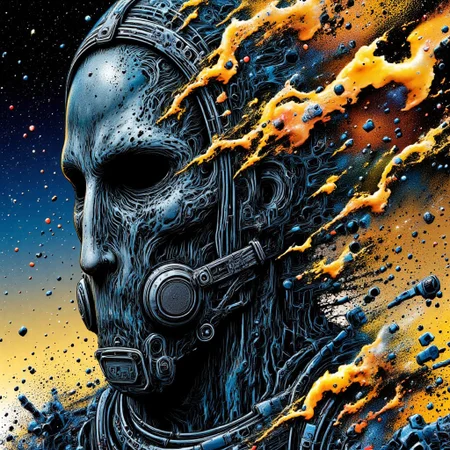 Zombie soldier wearing a biohazard gas mask, black and gold filigree, navy and gold vapor swirls, details in details