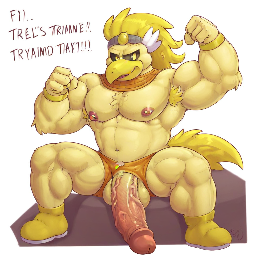 sitting, veiny penis, arms to the side, arm up, underwear, furry, looking at viewer, nipple piercing, large pectorals, yellow armpit hair, bird male, yellow public hair, swim briefs, 1boy, full body, colored sclera, furrification, testicles, feather handbags, humanoid fingers, flexing, yellow fur, uncensored, pectorals, ovarian male, Sitting, simplified lighting, white background, bar censor, black scaleria, Anime style, detailed shadows, stomach, bulge, pokemon (creature), simple background, rawk hawk- ppttyd, index finger raised, thick thighs, Very detailed art, anthro bird, large penis, thighs, muscular, yellow hair, anthro male bird, thick legs, navel, nipples, pulled by self, humanoid body, penis peek, hand on hip, Simple lighting, toon lighting, muscular male, topless male, black scalera, neck guard, animal ears, english text, standing