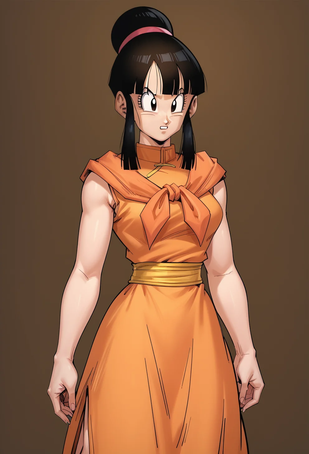 score_9, score_8_up, score_7_up, <lora:hheroes:1> hh3r03s, 1girl, <lora:ch1ch1:1> ch1ch1, chi-chi (dragon ball),orange dress