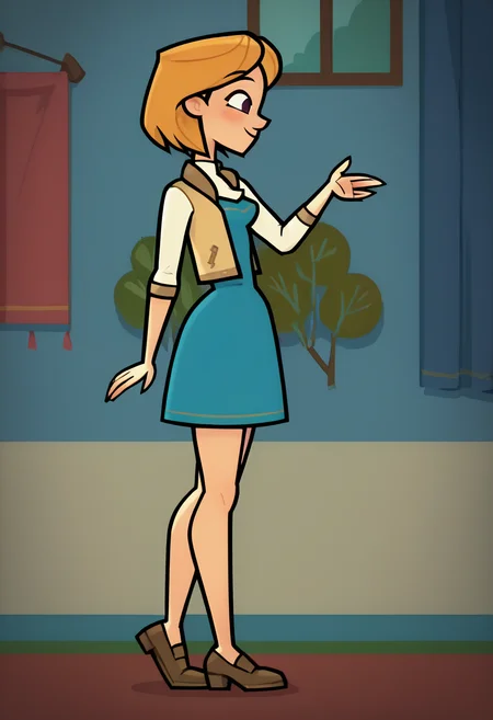 score_9, score_8_up, score_7_up, source_toon, <lora:10:0.95> dcrmdau, 1girl, young, two-tone collared dress, beige cropped jacket, solo, indoors, full body, from side,
