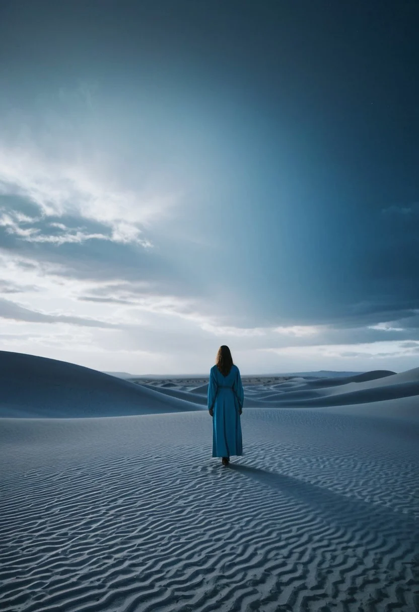 <lora:Moebius_Diffusion.safetensors:1.0>, A vast desert with crystalline blue dunes and a distant storm of luminous particles, blue and iridescent white, the luminous storm, in the style of Jean Giraud, in the style of Moebius,(High Fashion Editorial Photography by David Brandon Geeting and Melanie Friend:1.2), award-winning photography, aesthetic and beauty, perfectly crafted details, clear scene, f/22, bold, chromogenic prints, procedural sky, Darkened atmosphere, (center composition, symmetry composition:0.1), <lora:MJ52:0.3> <lora:zavy-cntrst-sdxl:1> dark, chiaroscuro, low-key The river styx underworld, oil painting, done with japanese brush technique, realistic, extreme detail, scary, terrifying, dark and warm environment, 8k) , , sky, clouds, sunlight, <lora:soldart:0.6> <lora:AngelicAI:0.1> <lora:add_detail:1>,, (best quality, 8K, high resolution, extreme detail, outstanding composition:1.4), dramatic light,