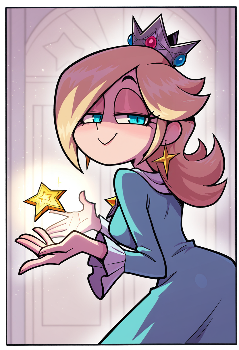 IllustriousQual, masterpiece, best quality, amazing quality, very aesthetic, absurdres, 1girl, solo, white border, Sofmap background
solo,  telekinesis,   hands up, reaching,  aura,  light particles,  floating object,  psychic,, smug,  side smile, lowered eyelids, arrogant smile,  smug smile,, from behind,
<lora:ValbunStyle-IL:0.9> valbun, Rosalina