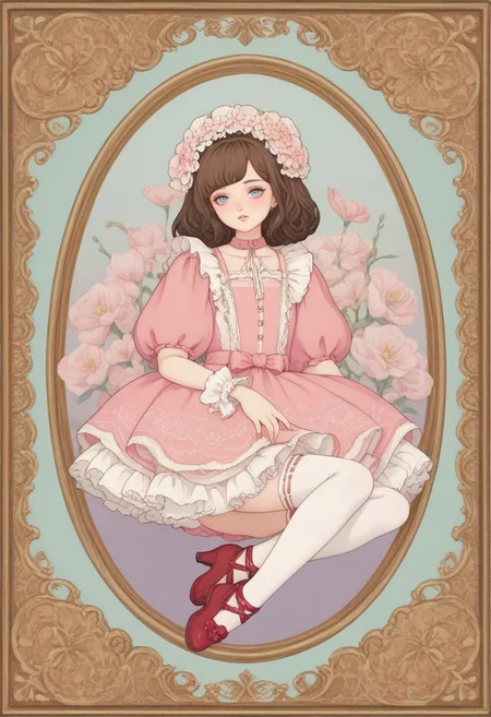 score_9, score_8_up, score_7_up,
masterpiece, best quality, detailed, amazing quality,
detailed background,
detailed face, detailed eyes, pastel colors,
solo, 1girl, dress, stockings, looking at viewer, cute, lovely, easynegative, closeup, flat colors, defined lines, legs in the air, flower dress
