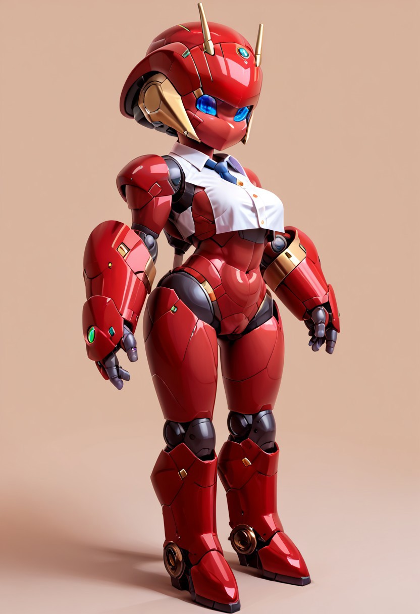 Score_9, score_8_up, score_7_up, score_6_up, score_5_up, score_4_up, ((4k, masterpiece, high quality, professional quality)), solo, robot, mecha, simple background, no humans, blue eyes, humanoid robot, standing, breasts, colored skin, v, robot joints, no mouth, pussy
