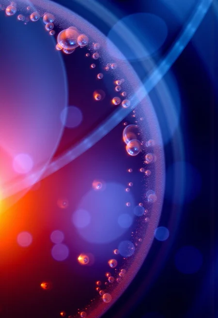 Fractals and bokeh swirl in brilliant shades of blue, purple and red. burned colors glowing with orange heat. Bands of white light dash across the canvas. High saturation and contrast. sharp lines come into focus. Shattered glass. Shards of crystal.