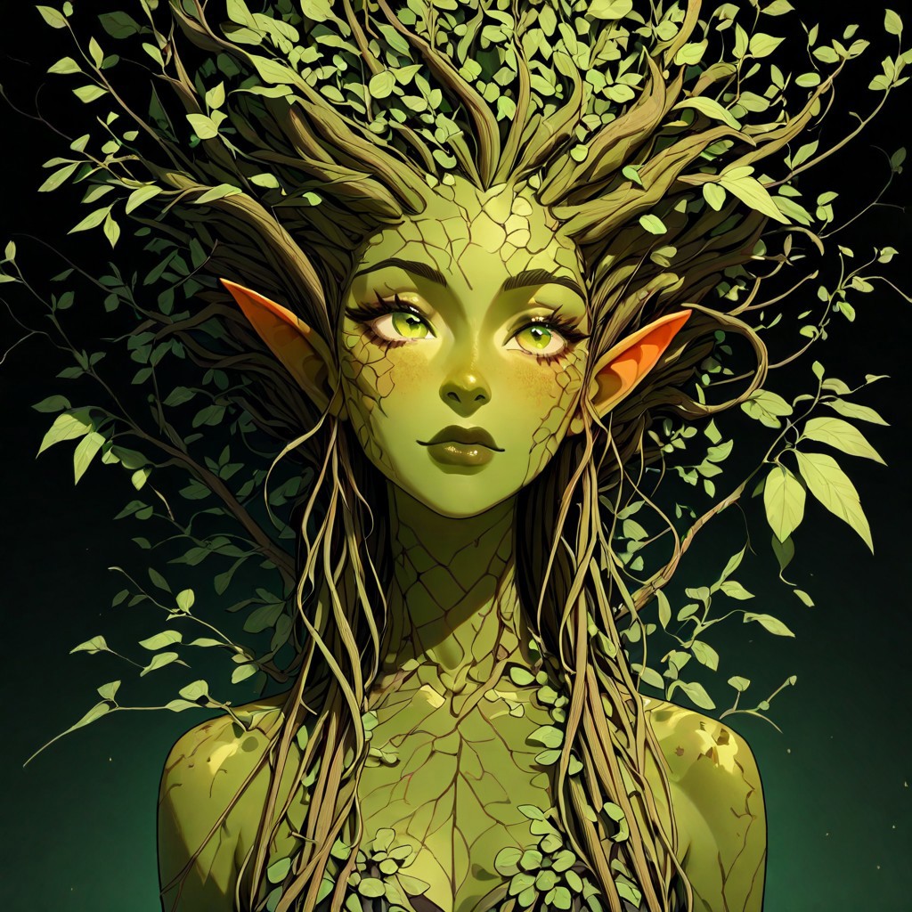 masterpiece, best quality, newest, absurdres, highres, 
masterpiece, best quality, newest, absurdres, highres, FG-V2.0 FG-V2.0-Dryad, dryad, 1girl, green skin, green colored skin, plant girl, plant,