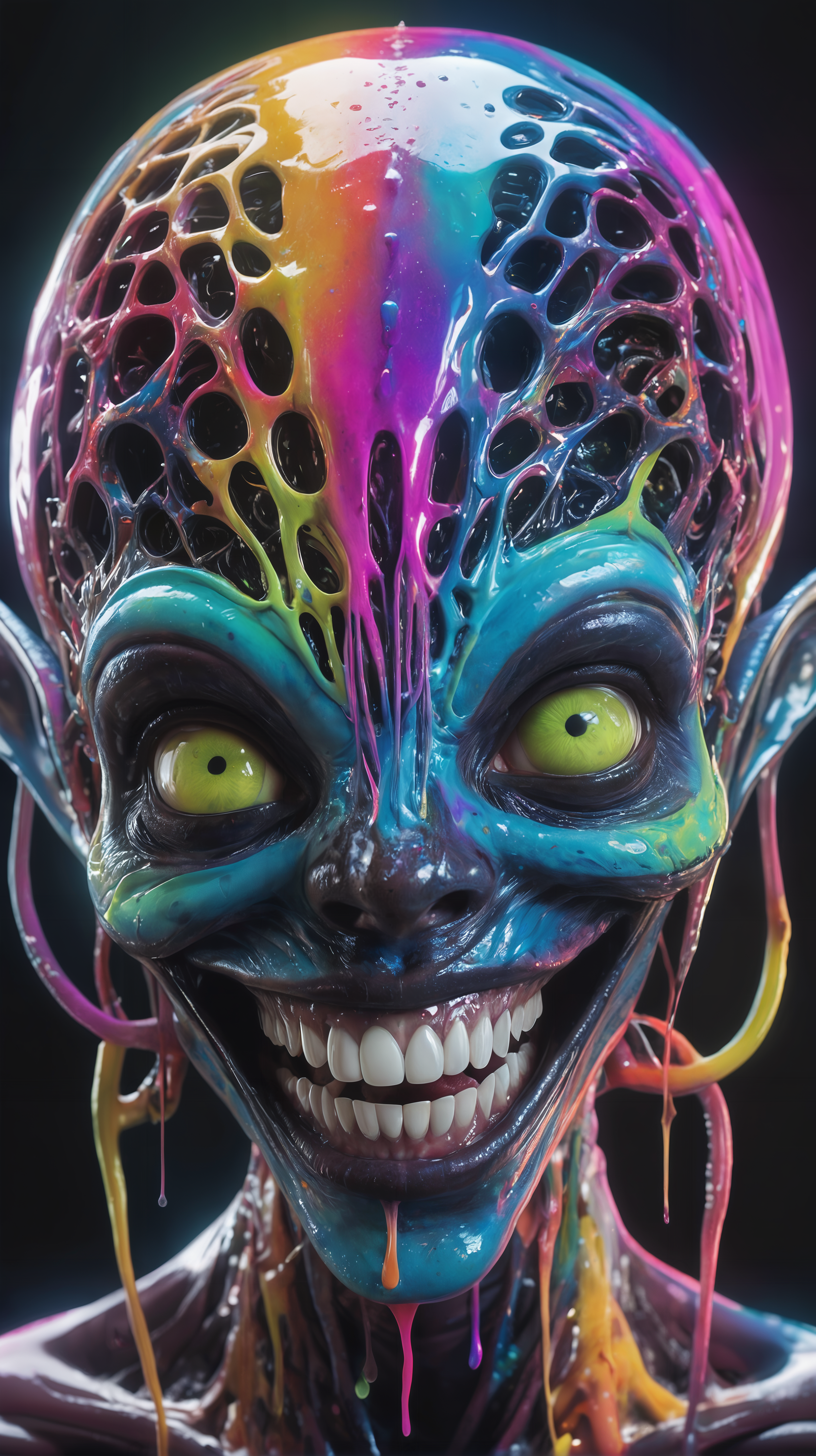 ultra detailed, surreal, strange, (realistic photography), vaporwave neon theme, woman, portrait, smile, laugh, (upper body, bust shot, looking away:1.1), neon hair, hair over one eye, ((sexy photo with tongue out)), (black and red lipstick), portrait of a semi naked woman with pale skin and small breasts and freckles, detailed, love look, realistic skin, photograph of a cute girl, pale skin, freckles, blush, (topless:1.1), snowfall, Porta 160 color, shot on ARRI ALEXA 65, sharp focus on subject, shot by Don McCullin