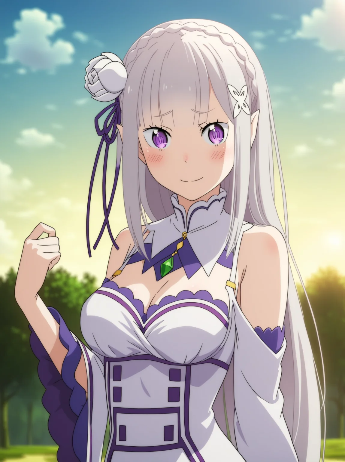<lora:Emilia_PonyV0.1:1>, em_rezero 1girl