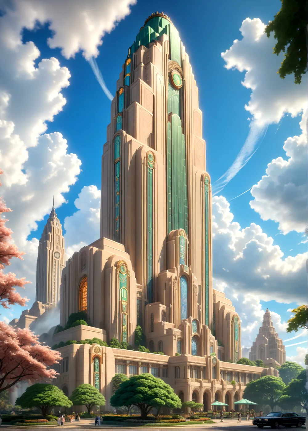score_9, score_8_up, score_7_up,
<lora:Art_Deco_(Architecture)_(SDXL)_(AD):1> Art Deco, scenery, architecture, monumental architecture, building, city, cityscape,
8K, In'ei, chiaroscuro, rim lighting, perfect depth of field shot, ray tracing, beautiful, subsurface scattering, idealized city, wide beautiful boulevards, busy city center, parks and manicured lawn areas, large parks, plazas, detailed fluffy anime clouds, skyscrapers, made out of limestone, art deco windows, photographic realism, art by Thomas Kinkade, soft lighting, soft shading,
BREAK zPDXL, zPDXLxxx, <lora:wowifierXL:0.2> art by mooncryptowow <lora:sdxl_lightning_8step_lora:0.4> <lora:detailed_notrigger:0.5>