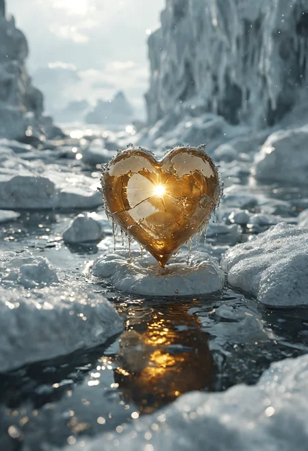 Beholder of a soul flapping golden heart trapped in a white ice floe, trapped in a ice floe, trapped in a swirl of ice, concept art, artstation, digital art, movie still, wlop, greg rutkowski, hyperrealistic, extreme detail, volumetric lighting, cinematic lighting, photo realistic, 3 5 mm camera, 8 k <lora:add-detail-xl:1> <lora:MJ52:0.5>