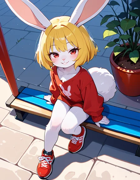 masterpiece, best quality, very aesthetic, absurdres,
outdoors, dressed shadow \(meme\),
full body, casual,
seductive smile, parted lips, long eyelashes,
<lora:Carrot_v01_NAIXL-000011:1>
Ca3307,1girl,solo,furry,furry female,rabbit girl,short hair,blonde hair,rabbit ears,red eyes,animal nose,body fur,white fur,rabbit tail,