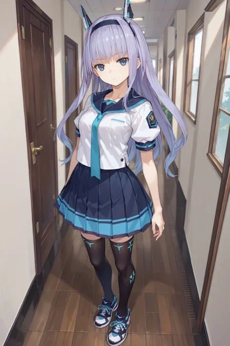 score_max, (score_9, score_8_up, score_7_up:1.2), score_6_up, official art,
masterpiece, absurdres, high detail, 8k,
school, corridor, window,
standing, expressionless, looking at viewer,
ddpmaria, headgear, hairband, serafuku, sailor collar, white shirt, puffy short sleeves, aqua necktie, pleated skirt, black skirt, black thighhighs, sneakers, heels
<lora:XL_Pony_gomaotsu-maria-t3:1.0>