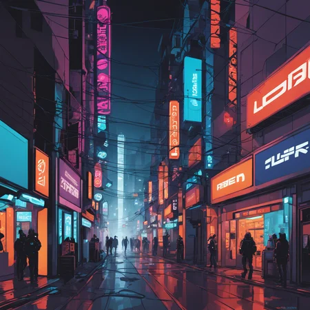 cyberpunk city, high tech, cyber wear, realistic, science fiction, lineart, flat colors,  <lora:lineartSDXL:1>