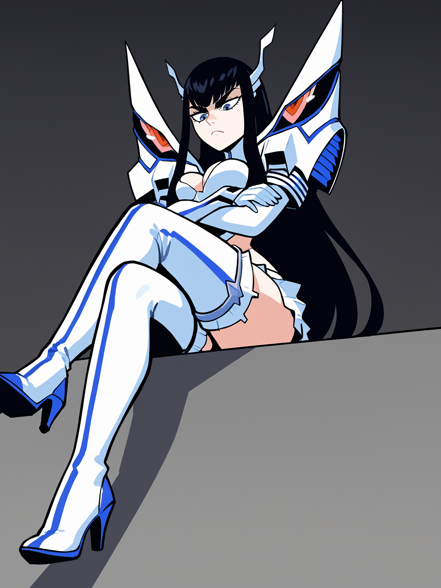 score_9, score_8_up, score_7_up, score_6_up, score_5_up, score_4_up,
BREAK
1girl, kiryuuin satsuki,
BREAK
solo, sitting, from below, medium breasts, cleavage cutout, crossed arms, crossed legs, thigh boots,
BREAK
black background, simple background, anime, source_anime, <lora:Lunas-KiryuuinSatsuki-Junketsu-SDXL-A1:1>