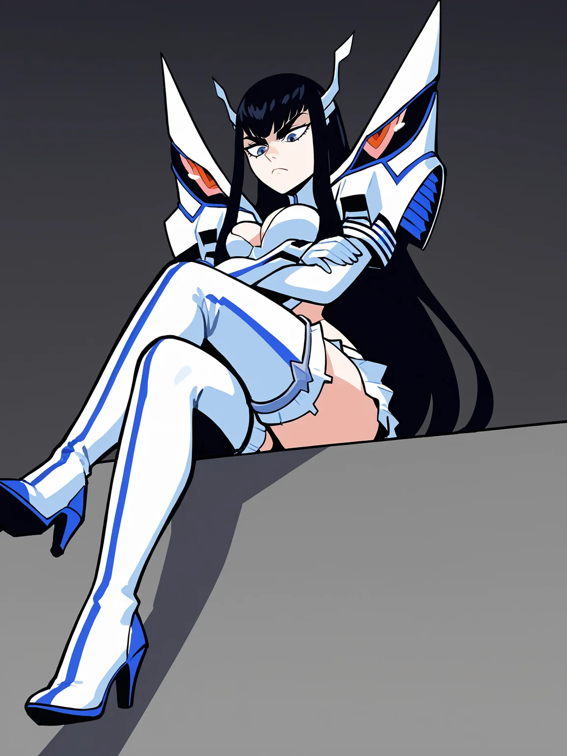 score_9, score_8_up, score_7_up, score_6_up, score_5_up, score_4_up,
BREAK
1girl, kiryuuin satsuki,
BREAK
solo, sitting, from below, medium breasts, cleavage cutout, crossed arms, crossed legs, thigh boots,
BREAK
black background, simple background, anime, source_anime, <lora:Lunas-KiryuuinSatsuki-Junketsu-SDXL-A1:1>