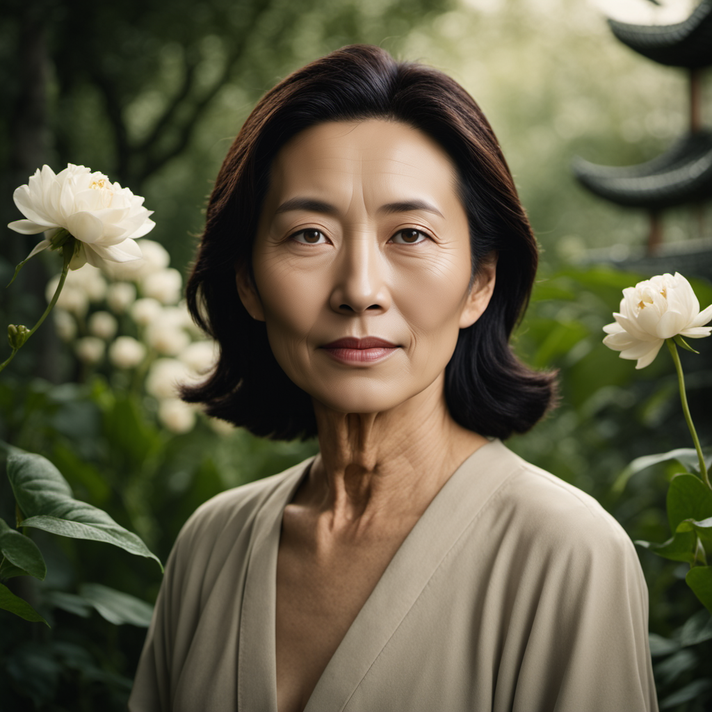 cinematic photo  <lora:BarnumAtelier-SDXLa:1> portrait, fullbody,  chinese middleaged 1 woman, detailed skin, skin imperfections,   skin pores, garden . 35mm photograph, film, bokeh, professional, 4k, highly detailed