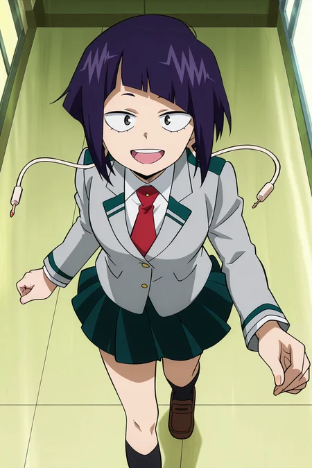 anime screencap, anime coloring, detailed face, masterpiece, best quality, very aesthetic, absurdres, volumetric lighting, official style, amazing quality, ultra detailed, highres, amazing quality, scenery, beautiful detailed hair, beautiful detailed eyes,
<lora:StS-Illustrious-Detail-Slider-v1.0:4>
indoors
<lora:Kyoka_Jiro_My_Hero_Academia:1>
U.A. uniform (outfit), Kyoka Jiro (character), 1girl, jirou kyouka, school uniform, skirt, u.a. school uniform, short hair, audio jack, necktie, long earlobes, running toward the viewer, socks, smile, red necktie, jacket, :D, view from above, happy girl, purple hair, black eyes,