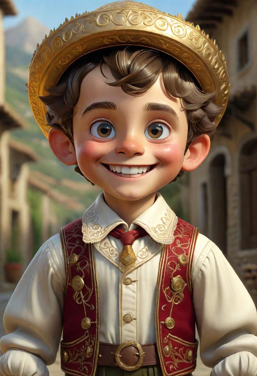 (((masterpiece:1.7))), (((randomly picked cute male child_1.8))), (smiling and happy:1.5),  (full-body shot:2), (traditional male costume of Calabria from Arbereshe Community), filigree, 8k, cartoon digital illustration, cute big pixar reflective eyes, unreal engine cinematic smooth, dreamlike, intricate detail, oil on canvas by Mark Ryden, golden ratio, perfect composition, UE5, trending on artstation and cgsociety, soft natural volumetric cinematic perfect light, award-winning photograph, by Anno1313 art style, --chaos