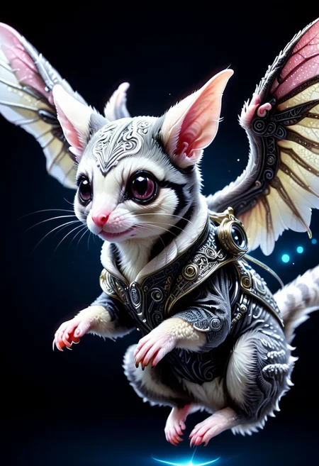 masterpiece,ASCII,8k.absurdes,intricate,maximum resolution, hyper detailed,
a sugar glider,full body,in flight,flying,wings open