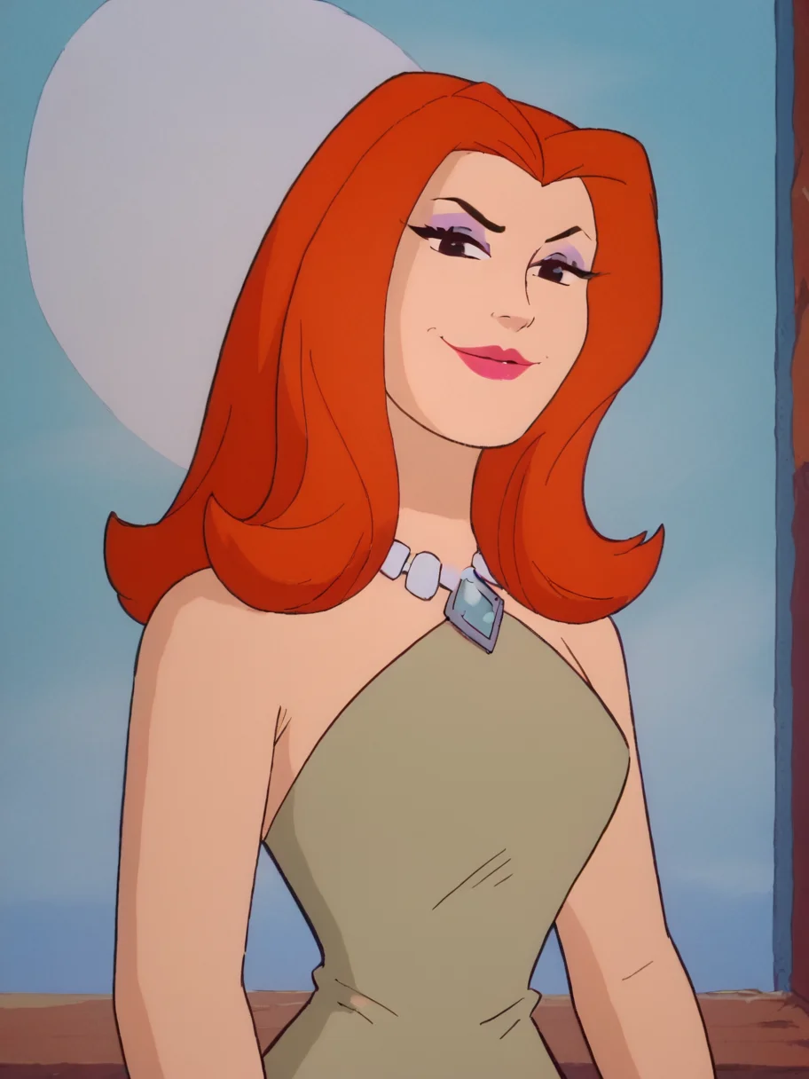 easynegative, zPDXL ,1girl, solo, cowboy shot, looking at the viewer, flirty, smug
<lora:Sheera_Mightor_Pony:1> sheera, red hair, long hair, lipstick, makeup, black eyes, dress, necklace
<lora:Artist_Style_-_Melkor_Mancin_Romulo_Mancin_Style_PDXL:.55> <lora:Scooby-Doo_1999_style:.65> <lora:PerfectEyesXL:1> perfecteyesâââ