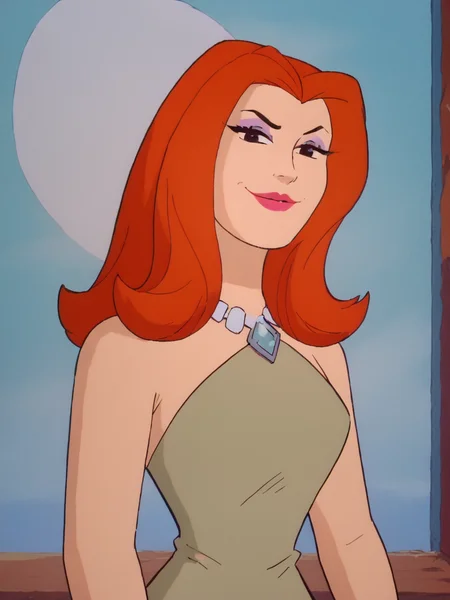 easynegative, zPDXL ,1girl, solo, cowboy shot, looking at the viewer, flirty, smug
<lora:Sheera_Mightor_Pony:1> sheera, red hair, long hair, lipstick, makeup, black eyes, dress, necklace
<lora:Artist_Style_-_Melkor_Mancin_Romulo_Mancin_Style_PDXL:.55> <lora:Scooby-Doo_1999_style:.65> <lora:PerfectEyesXL:1> perfecteyesâââ