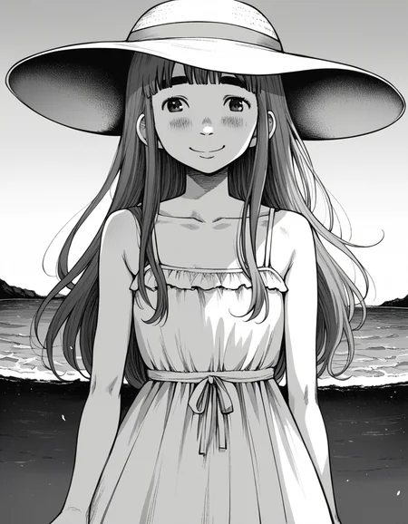 score_9, score_8_up, score_7_up, source_anime,
aikotanaka, <lora:aiko-tanaka-manga-ponyxl-lora-nochekaiser:1>,
aiko tanaka, long hair, bangs, thick eyebrows, blush, greyscale, monochrome,
dress, white dress, collarbone, bare shoulders, sundress, sun hat,
outdoors, beach, smile,
looking at viewer, cowboy shot, solo, dutch angle,