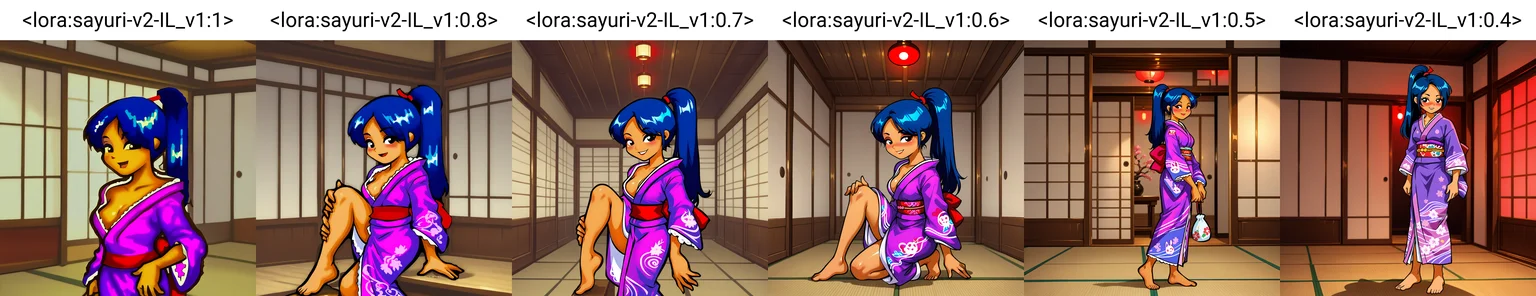 <lora:sayuri-v2-IL_v1:1>sayuri-v2, solo, long hair, high ponytail, blue hair, 4K, anime coloring, BREAK
japanese clothes, kimono, purple kimono, Plain color kimono,
medium breasts,
bare foot,
standing, smile,
red light district, indoors,
master piece, beatuiful face, best quality, upper body,