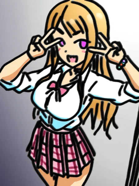 incredibly_absurdres,best_quality,masterpiece,
1girl,<lora:skecth_XL_beta2:1>,gyaru,kogal,double v,