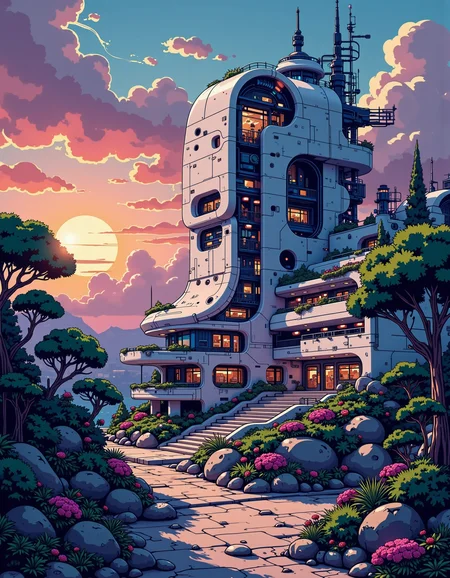anime artwork exterior of utopian architecture building  by zaha hadid and renzo piano, darek zabrocki and greg ruthkowski, alphonse mucha, simon stalenhag, cinematic, paradise, scifi, futurism, atmospheric, sunset, concept art, artstation, trending on artstation, <lora:ck-nc-pastel-cyberpunk:1> A digital artwork in the style of cknc, . anime style, key visual, vibrant, studio anime,  highly detailed