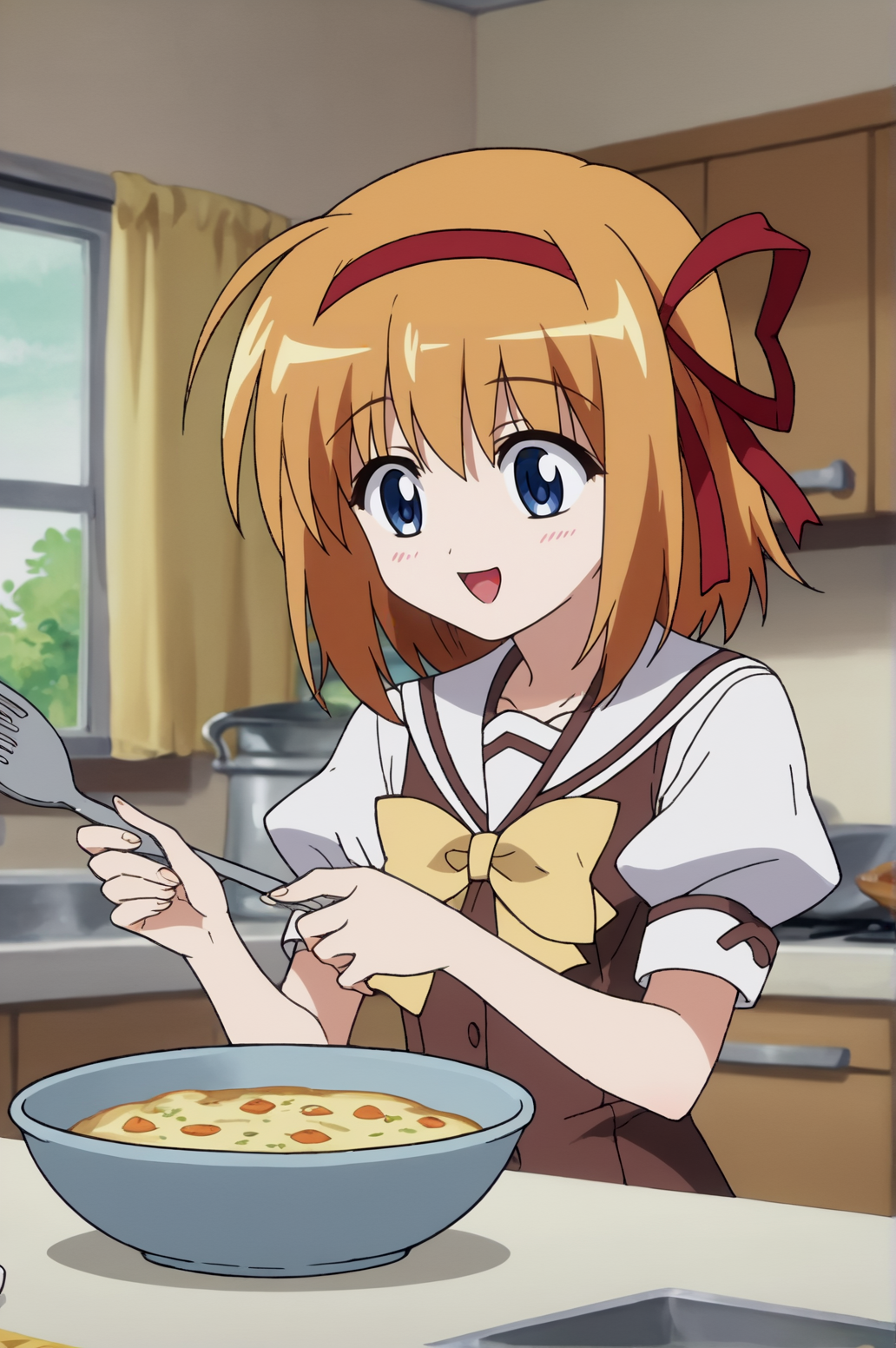 score_9, score_8_up, score_7_up,anime_source, source_anime, best background, detailed background, anime screencap,  Kaede Fuyo, School Outfit, indoors, soft smile, kitchen , cooking, happy <lora:JN_Kaede_Fuyo:0.8>