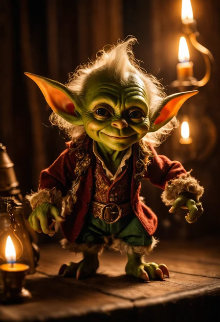 ((masterpiece)), ((best quality)), ((detailed)), ((Spectacular)), ((Astounding)), (Intricate), Fantasy, Goblin Trickster, Sneaky, Mischief, RAW photo, Original photo, Unprocessed photo, Nostalgic lighting, Antique glow, Old-fashioned light, Vintage illumination, Shallow depth of field, Low-light photography