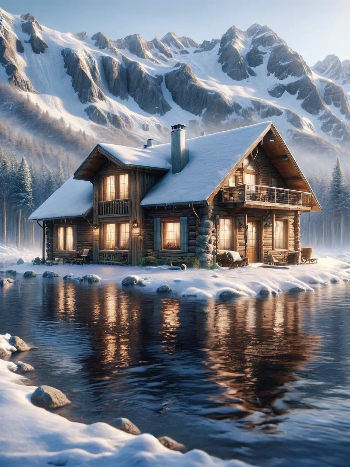 ais-fld a cozy mountain cabin in winter <lora:Flooded_SDXL:1>