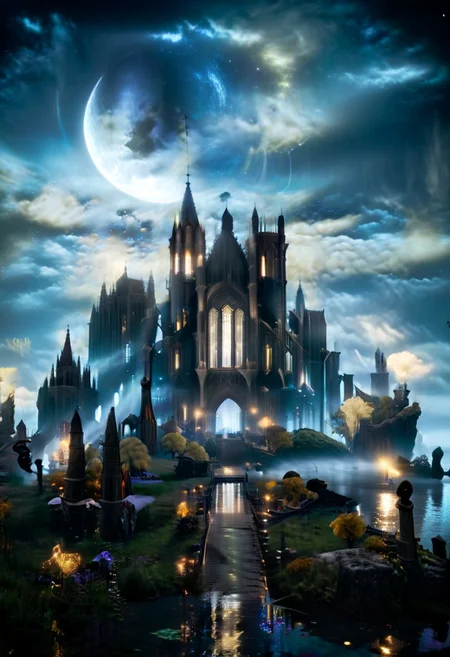 score_9, score_8_up, score_7_up, score_6_up, score_5_up, score_4_up,
(in the foreground there is a magic gothic academy with high towers on an island surrounded by a lake), the academy glows in a slight magical blue aura, the clouds have a golden hue,
at night, a big half-moon in the sky,
w3ers, scenery, gloomy, dark, low-key, DonMM4g1cXL