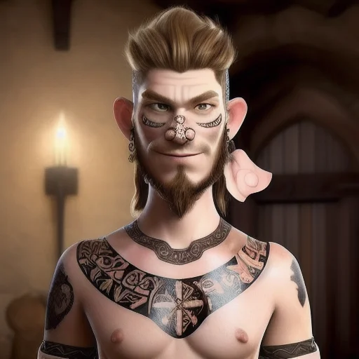 portrait of a skinny viking, tribal tattoos, scottish, fantasy, best quality, masterpiece, detailed armor, pale skin