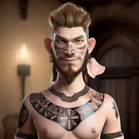 portrait of a skinny viking, tribal tattoos, scottish, fantasy, best quality, masterpiece, detailed armor, pale skin