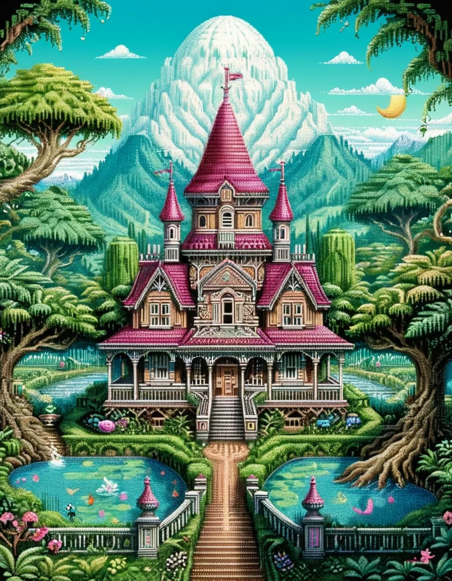Rule of Thirds, landscape of a (ral-ansrt:1.2) , 1990'S, lush vegetation, natural forms, whimsical and fantastical imagery, Victorian aesthetic, fun, <lora:ral-ansrt:1.2>, cute, ambient background, complimentary colors, epic composition, creative