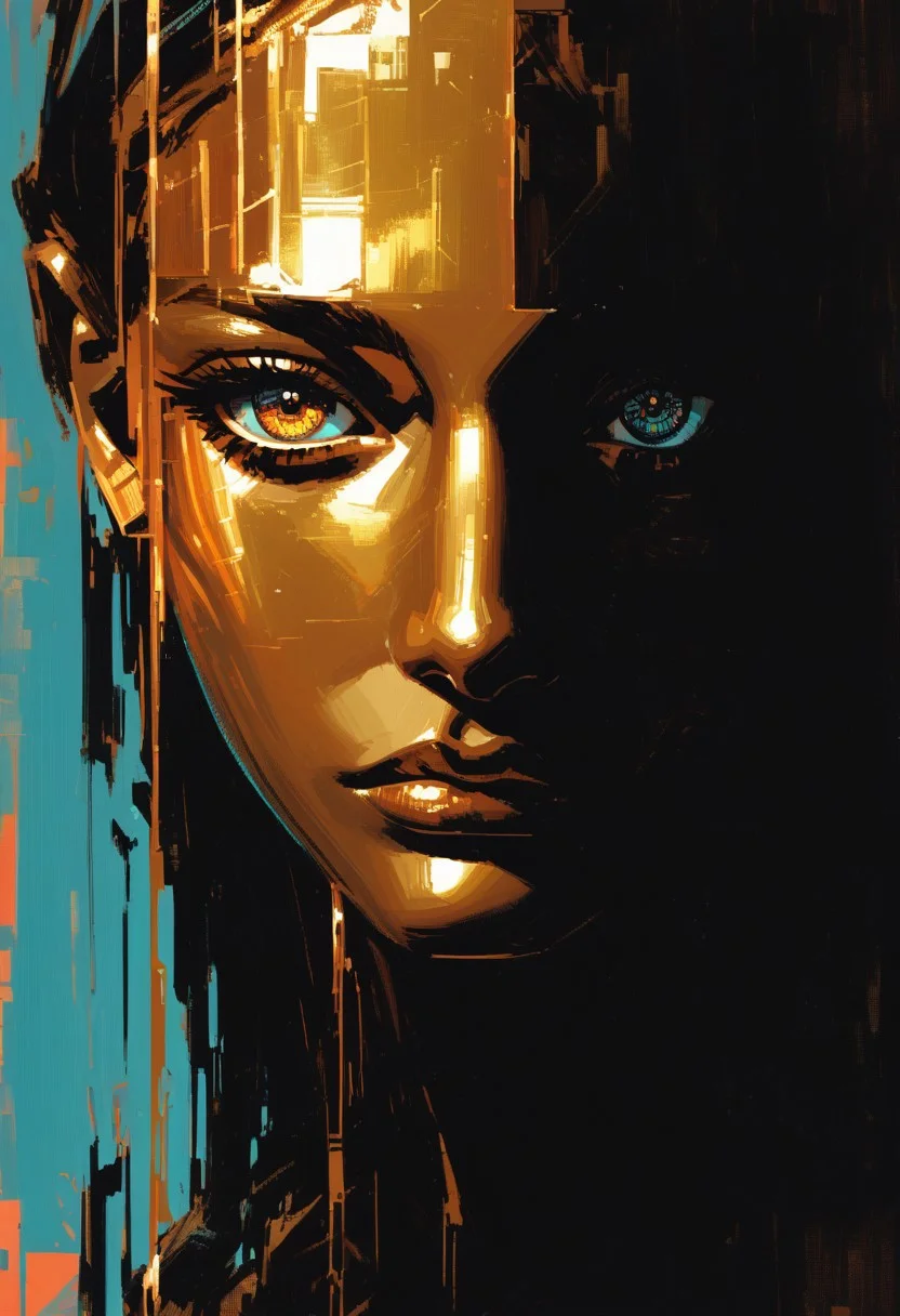 score_9, score_8_up, score_7_up, score_6_up, detailed calligraphy. afuturistic fantasy art of a robot-maori-girl modeling, technoid, alluring composition. perfect Pixel_eyes, virtual organic background, eyes_focus. abstract composition, dynamic drawing angle, fluid organic elements, intricate details, colorful drawn in copper, gold, and black on nearly black cardboard. (((extremely clean))) perfectly saturated colors