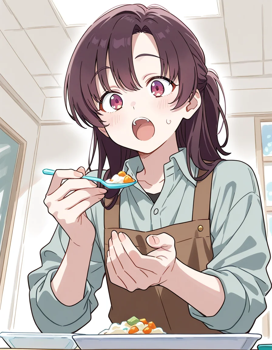 score_7_up, anime BREAK official art, solo, 1girl, one girl,
<lora:nerunerunerune:1>, nerunerunerune,
1boy, male focus, solo, open mouth, plastic spoon, holding, from below, plastic plate, food, eating,
(masterpiece:1.3), best quality, high resolution, unity 8k wallpaper, extremely detailed CG, 8K, (watercolor \(medium\), muted color, sketch:1.1), perfect anatomy, highly finished, masterpiece, best quality, high quality, amazing quality, great quality, very aesthetic, ultra detailed, highres, absurdres, highly detailed, highly detailed background,
