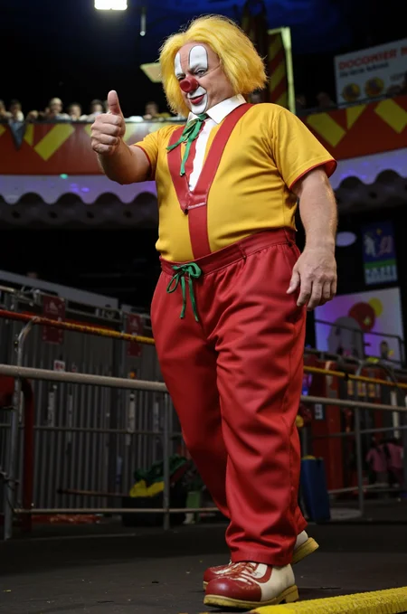 professional 3d model Street Fighter style pixelated screenshot of <lora:Bassie:1.4> Bassie the clown, fighting stance, . vibrant, dynamic, arcade, 2D fighting game, highly detailed, reminiscent of Street Fighter series . octane render, highly detailed, volumetric, dramatic lighting