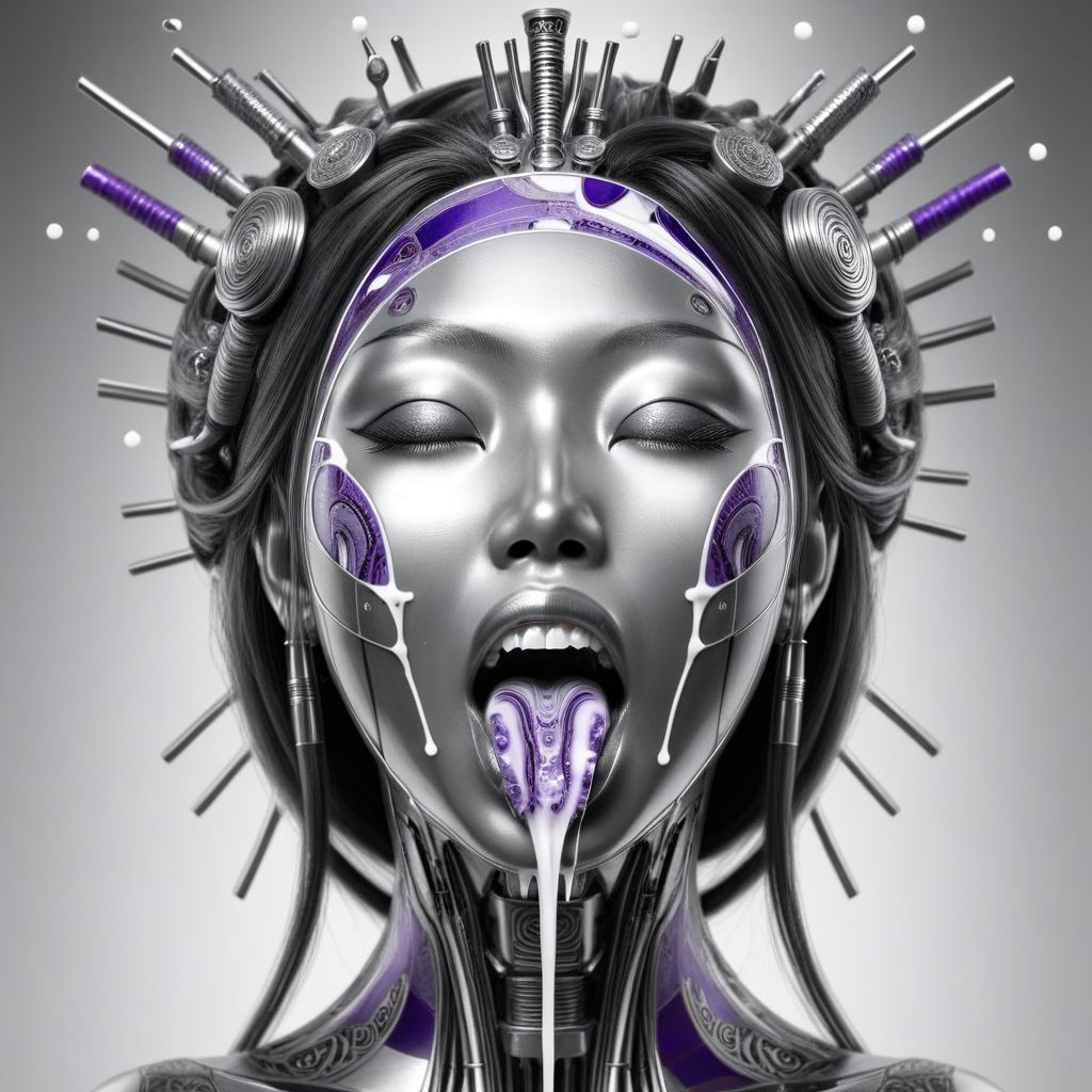 <lora:Kali_Yuga_Kali:1> kali, 
makeup, mechanical parts, long hair, facial, closed eyes, purple themed, portrait, greyscale, cum, science fiction, white background, open mouth, japanese woman, psychedelic background, forked tongue, egyptian themed, cumsplash,