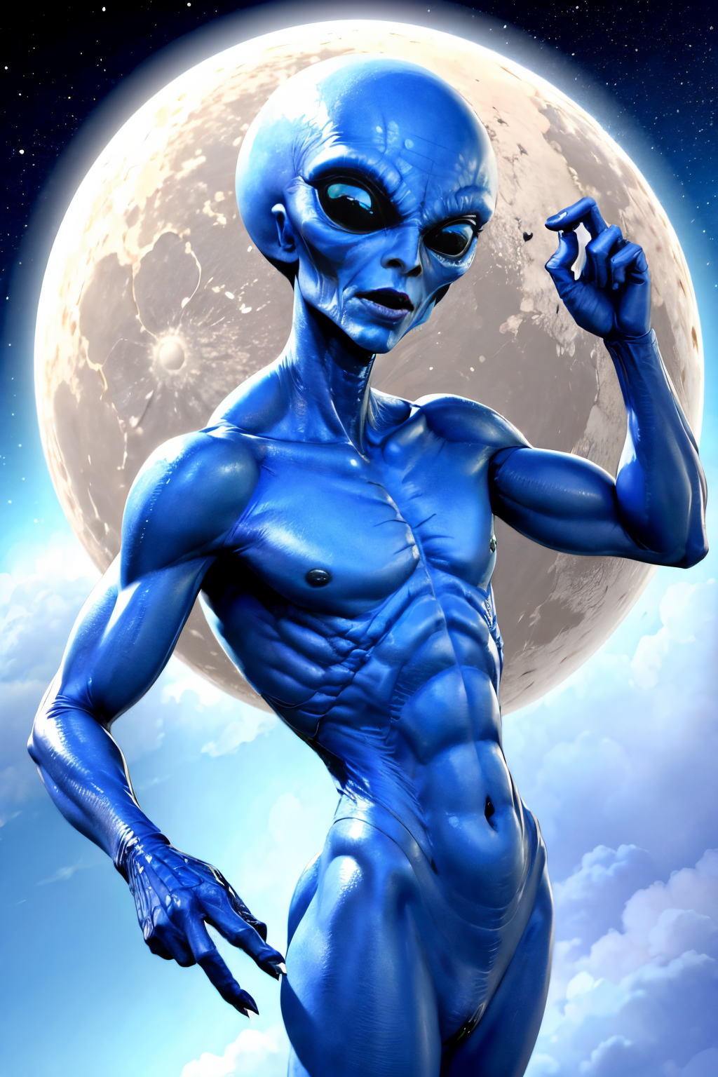 (Realisitc:1.5) Blue and white alien woman monster <lora:EdobAlienMonsterFemale_v1.0:0.8>