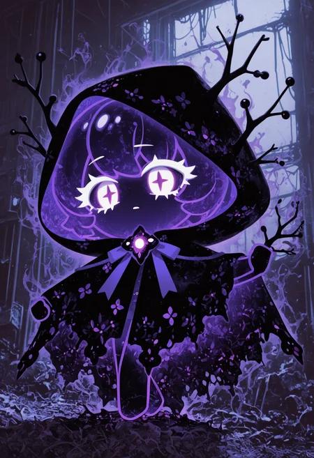 masterpiece,best quality,amazing quality,
colored eyelashes,white eyelashes,
translucent, shadowy body, dark purple hue, blackcurrant-themed accessories, eerie pose, solo, full body, misty, abandoned background, (paranormal theme:1.1), (fruit theme:1.1), glowing blackcurrant-shaped eyes, tattered, ethereal cloak with blackcurrant-patterned trim, whispery voice, holding a spectral blackcurrant branch, surrounded by an aura of chill, unsettling energy, faint scent of blackcurrants wafting around them
crk1styl111,<lora:lycoris:1>,(chibi:1.4),