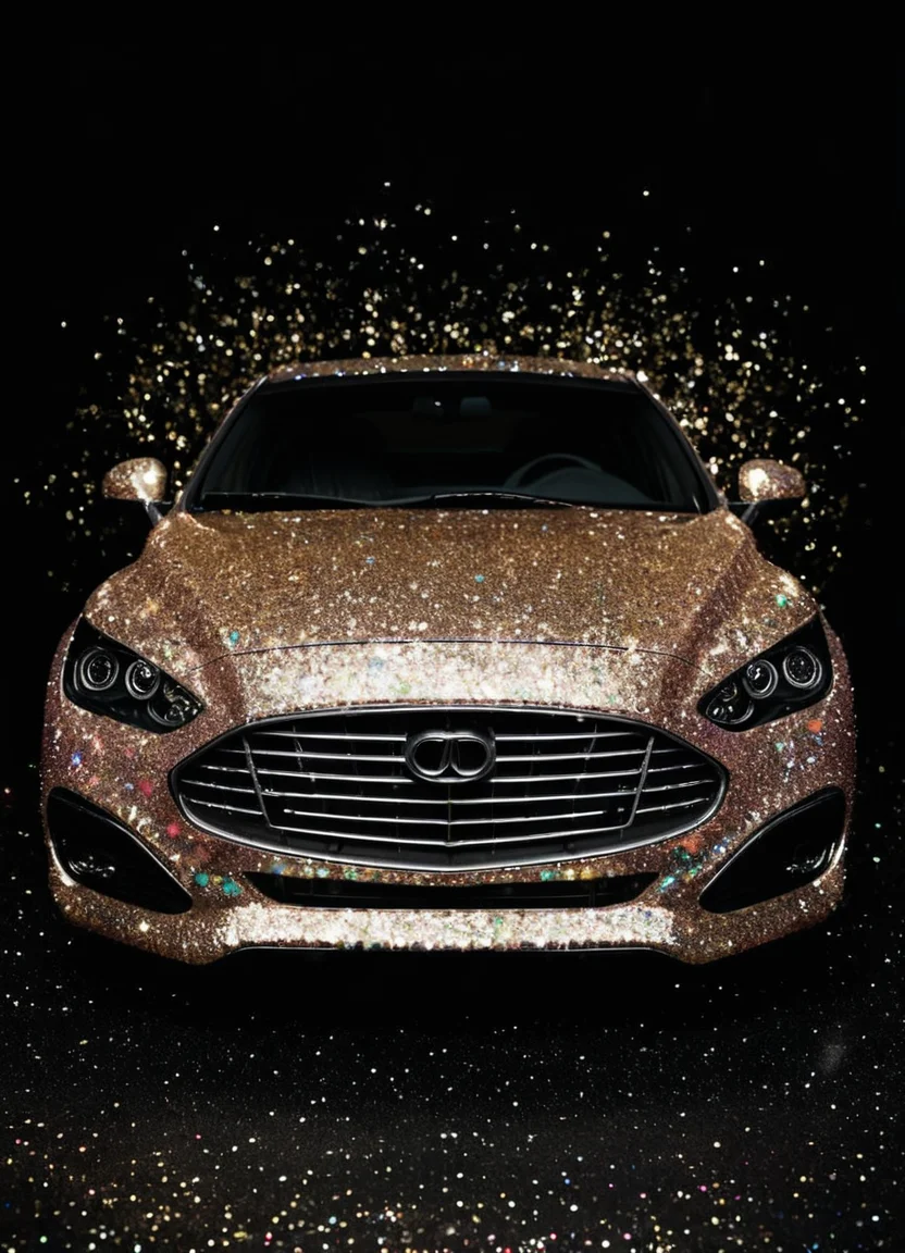 photo of a car with GlitterStyle, makeup, black background,
<lora:GlitterStyle_sdxl:0.8>
