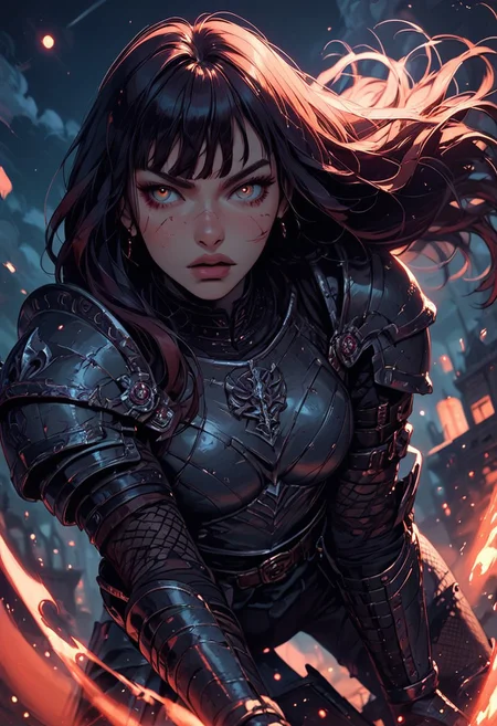 Score_9, Score8_up, Score_7_up, (((High Resolution, Best Quality))), 
1girl, beautiful, breasts, battle scarred, damaged armor, fishnets under armor, bangs, long hair, plated armour, holding sword, battle stance, dynamic angle, ancient fantasy city, battle-ready stance, dynamic pose, at night, moonlight, riding a nimbus cloud, nimbus, wukong theme, directional lighting, viewed from above,