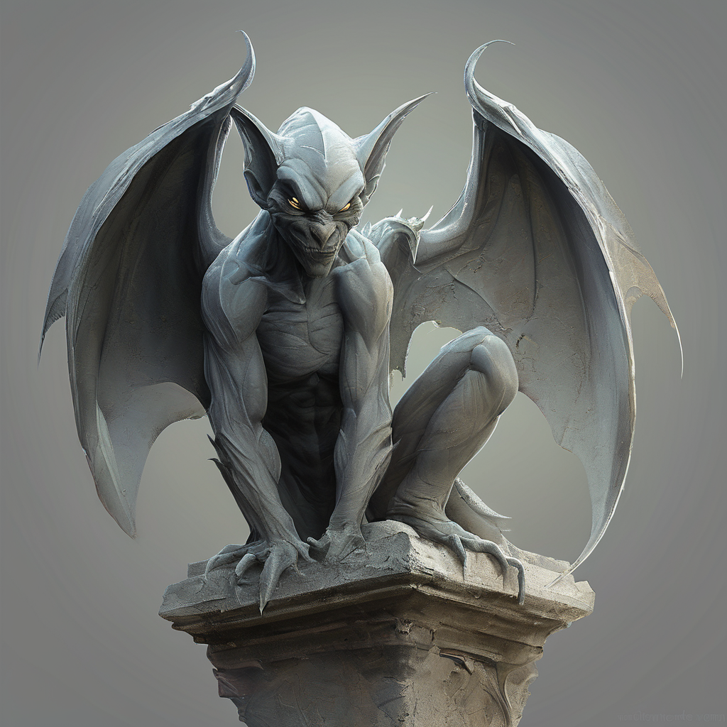 <lora:artfullygargoyle_sdxl_v1:1>,Logo,Gargoyles are magical creatures that were originally created by a very powerful cleric from stone statues. The first gargoyles were terrible winged stone monsters,designed to protect holy places from evil spirits. Still,during a huge magical battle,their inner being was altered and they became fully conscious creatures that have a very high affinity for magic. After centuries of magical modifications and enhancements,gargoyles are nowadays a very much changed race that is not warlike at all but rely entirely upon magic,