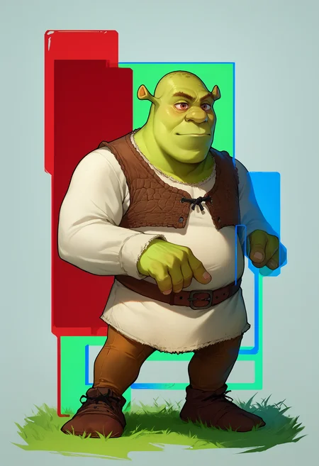 score_9, score_8_up, score_7_up, hitbox, <lora:Hitbox_pdxl_Incrs_v1:1.5>, full body, standing, 1boy, <lora:Shrek_XLPD:0.8> shrek, green skin, red line, green line, blue line